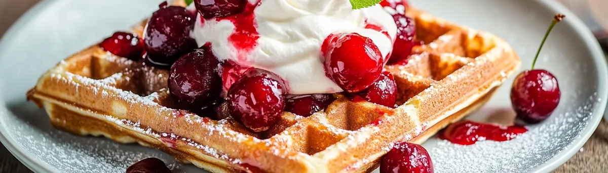 Waffel mit Kirschen und Sahne